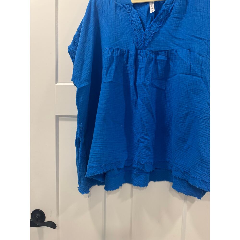 Zenana Boutique blue raw edge blouse 2X - Picture 3 of 6